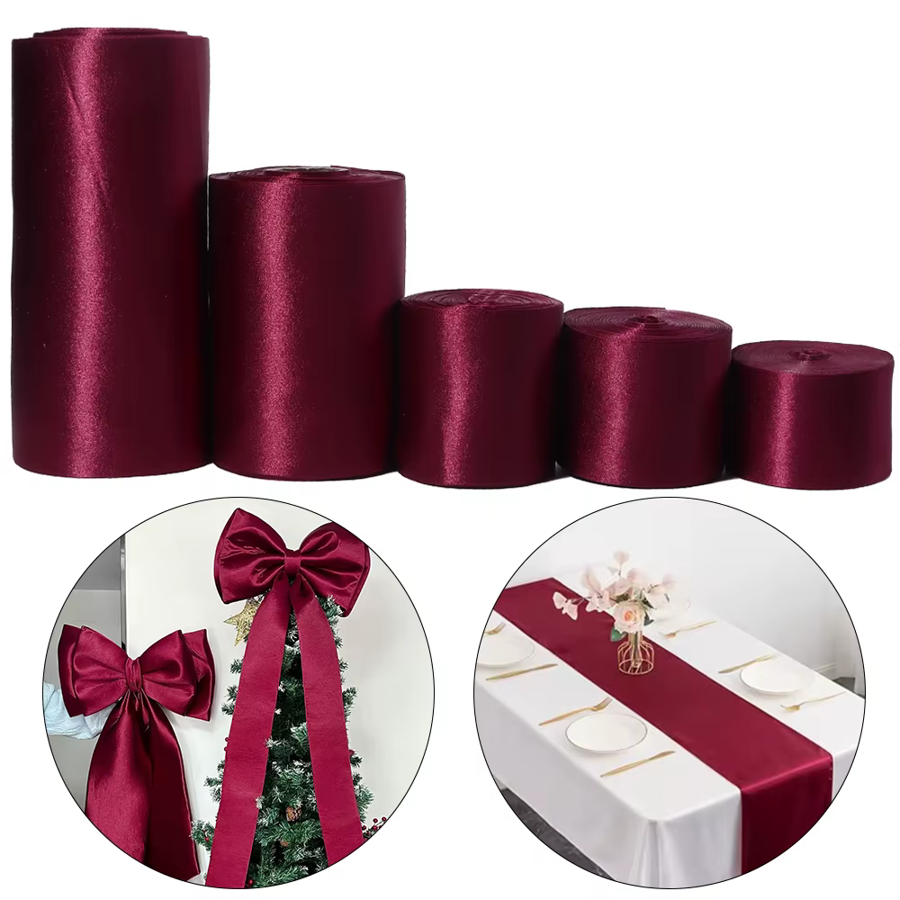 Ruban en satin rouge bordeaux 40/50/60/100/150 mm de large pour chemin de table de mariage