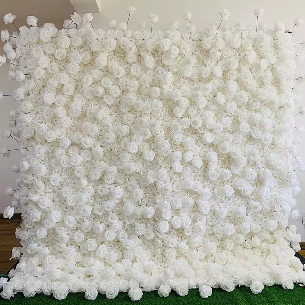 Uflower 3D blanc Rose tissu rideau fleur mur enroulable mariage toile de fond accessoires flore mur fête événement
