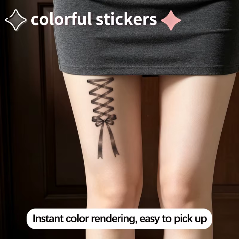 Autocollant de tatouage temporaire en forme de ruban, durable et imperméable, faux tatouages réalistes pour femmes ou couples, pour bras, cou, jambe