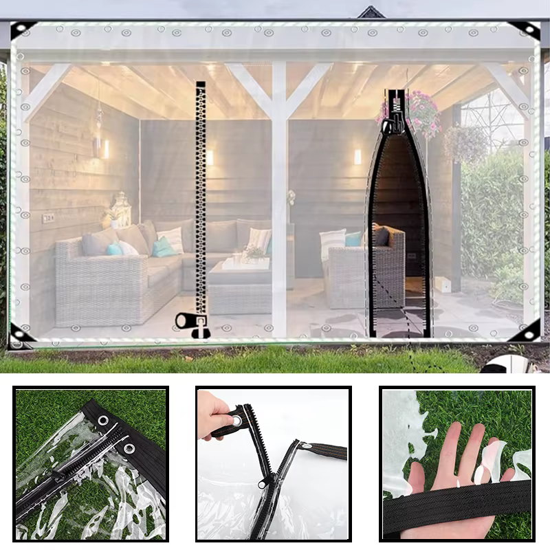 Bâche transparente personnalisée à fermeture éclair pour l'extérieur