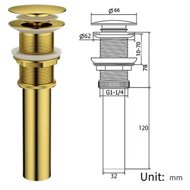 BSEVB-For -Up Drain Stopper en acier inoxydable doré