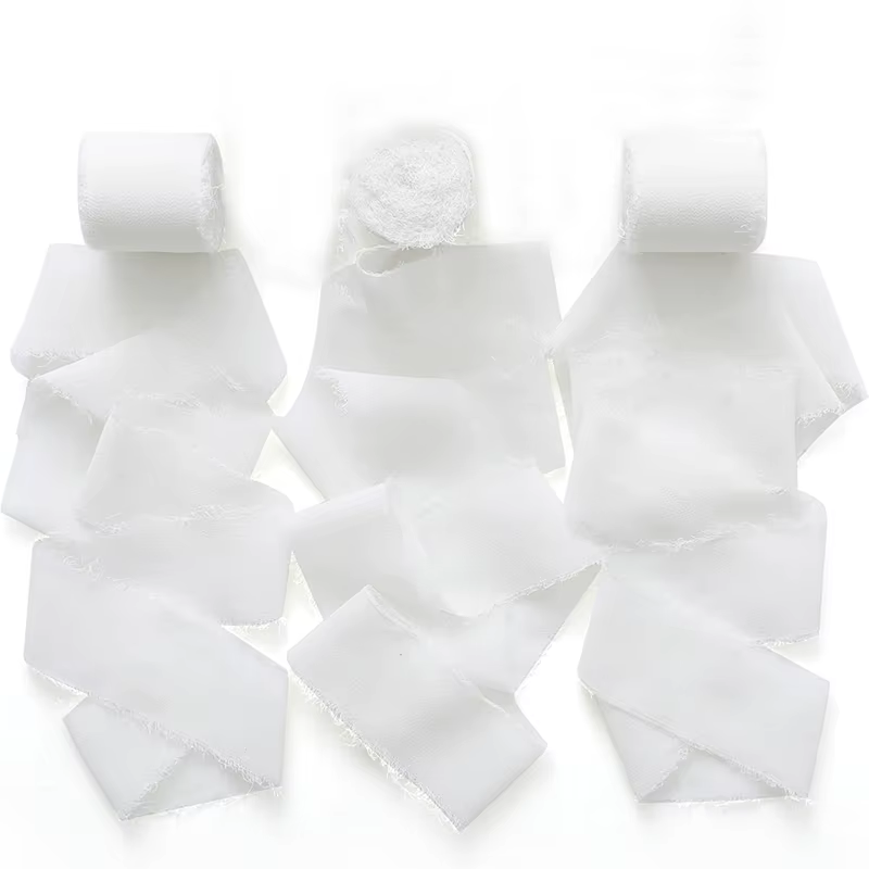 3 rouleaux de ruban en mousseline de soie fait à la main