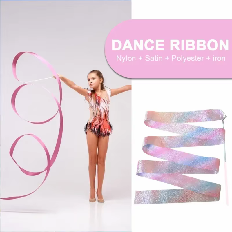 Équipement de gymnastique rythmique 2M/4M, banderole de Ballet, ruban de danse, tige torsadée rythmique, bâton arc-en-ciel, entraînement étoile clignotante
