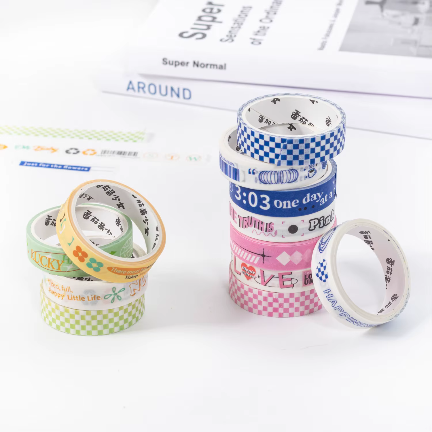 Mr. Paper 4 rouleaux de ruban washi rétro à motif damier