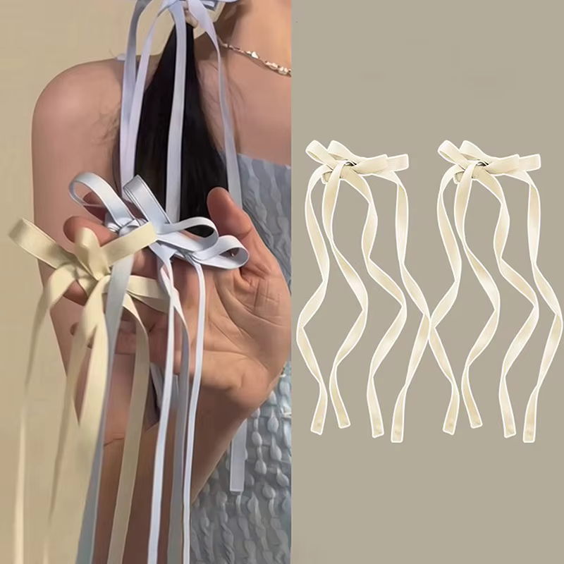 Épingle à cheveux à long pompon pour femmes et filles, nœud en ruban de style coréen, vêtements de sauna doux et mignons, accessoires de mode de fête