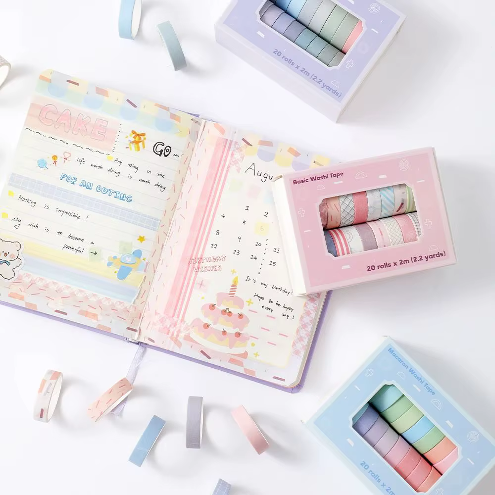 Ensemble de 20 rouleaux de ruban Washi mince coloré