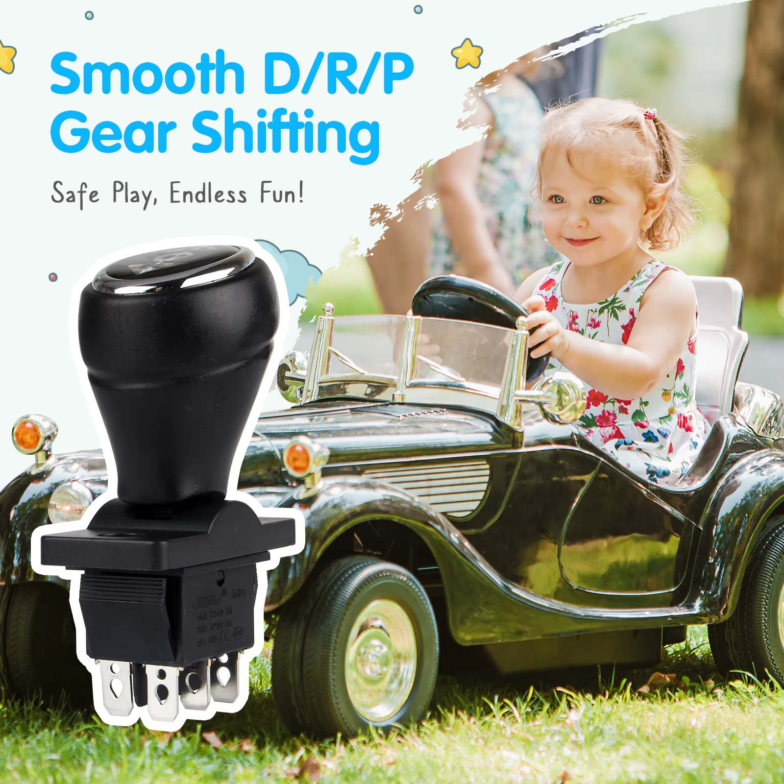 Levier de vitesse pour voitures électriques pour enfants | Commutateur D/R/P (avant et arrière) | Installation en 3 minutes | Convient à 90 % des modèles de véhicules