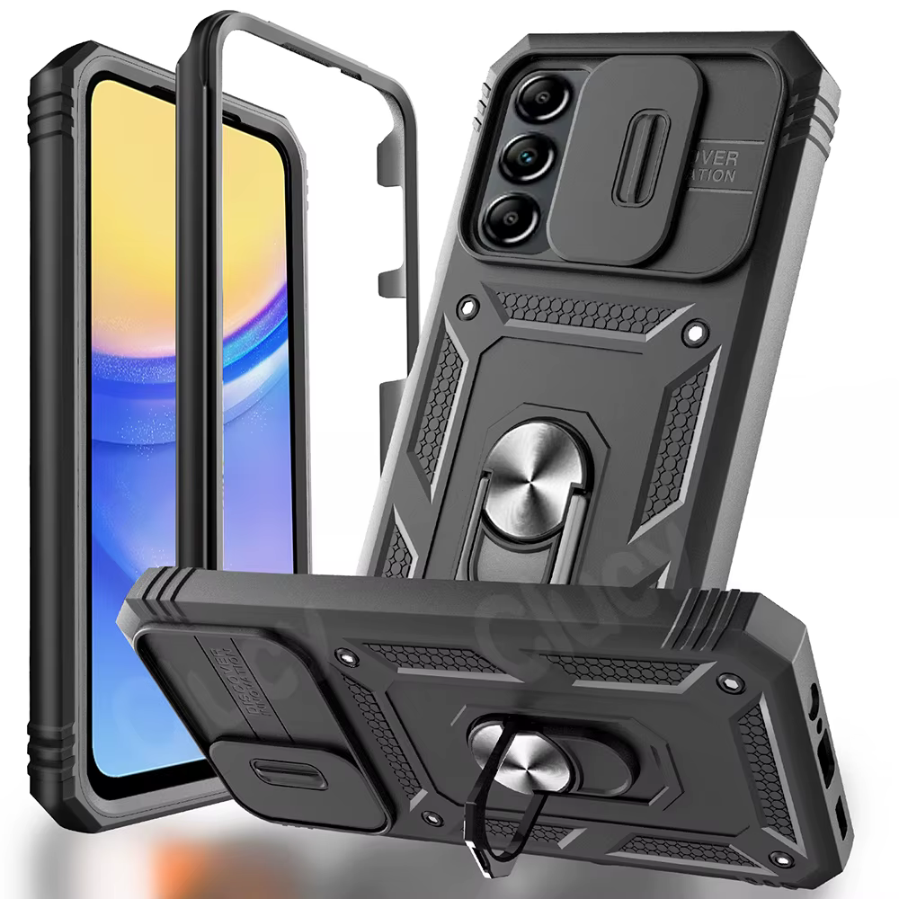 Coque pour Galaxy A16 A17 A15 A14 A56 A36 A26 A06 A35 A55 A25 A35 A54 A53, Protection d'armure coulissante de caméra, couvercle rotatif à 360 degrés