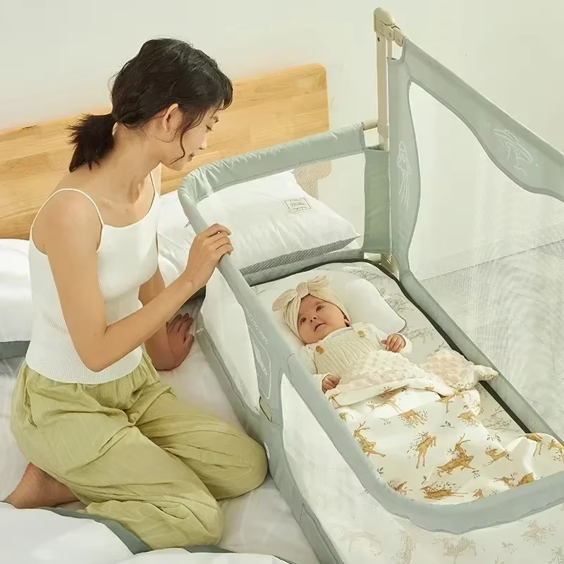Lit de bébé pliable à double usage, Cuna de couchage pour nourrissons en bas âge, Protection de sécurité, berceaux de chevet faciles à installer