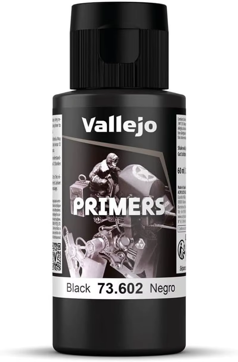 Vallejo | Apprêt acrylique noir | Finition mate et séchage rapide | Parfait pour l'aérographe et une excellente adhérence à la mode des figurines et à l'échelle