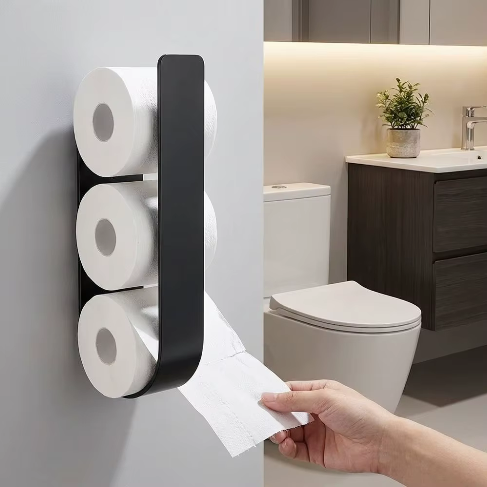 Porte-papier toilette mural en fer, crochets de rangement, étagère de rangement pour mouchoirs, support de papier toilette auto-adhésif peu encombrant pour cuisine