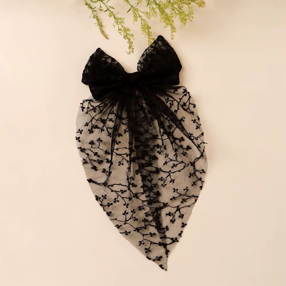 Épingle à cheveux élégante style princesse avec nœud en dentelle, broderie florale et ruban, pince à cheveux style princesse, accessoires pour cheveux vintage en maille pour mariage