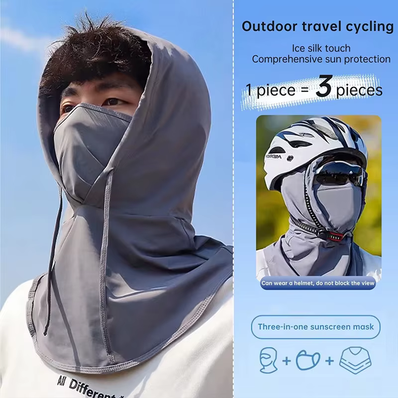 Chapeau de protection solaire intégrale en soie glacée pour l'été, masque facial, protection UV pour la randonnée et le camping en extérieur, chapeau de protection du cou unisexe