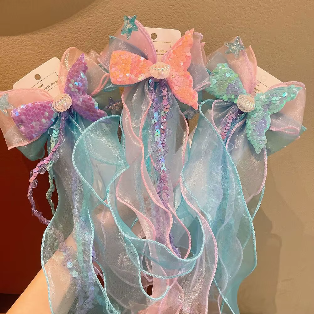 Nouvelles pinces à cheveux pour enfants, rubans, nœuds de princesse sirène, barrettes pour petites filles, accessoires pour cheveux
