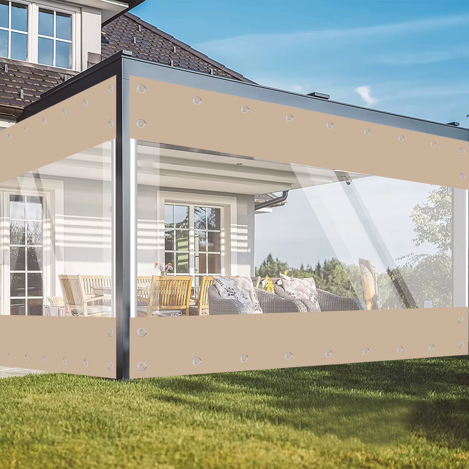 Bâche en PVC transparente imperméable avec œillets