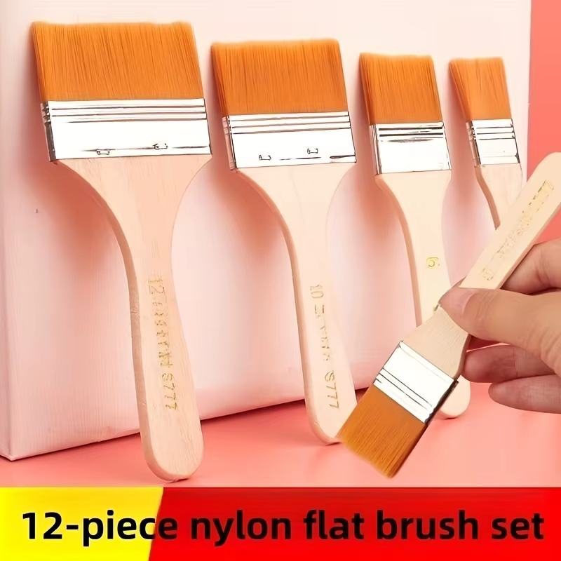 Lot de 12 pinceaux plats en nylon pour l'art