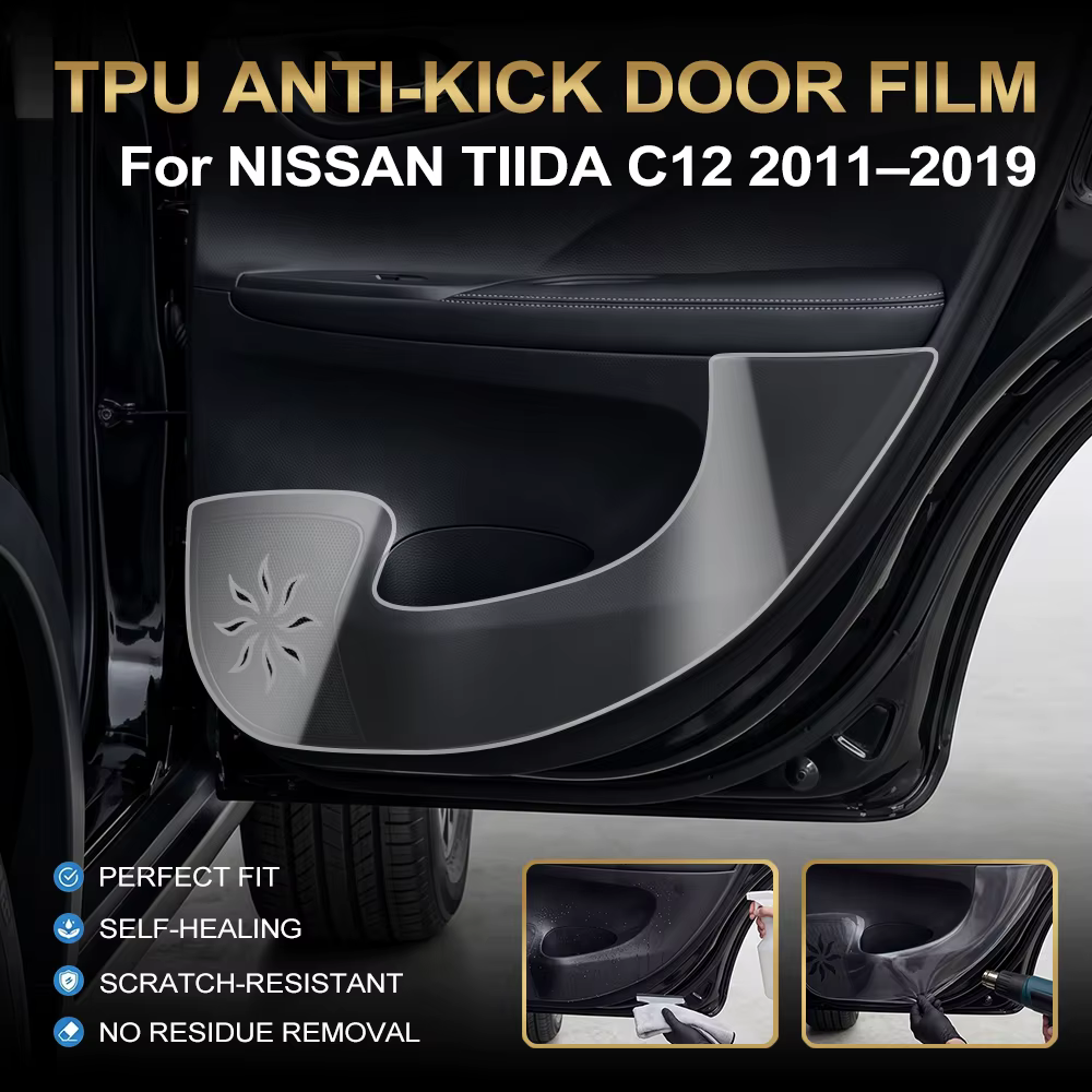 Film anti-coup de pied transparent en TPU pour Nissan Tiida C12 2011-2019, protection anti-rayures pour les bords des portes avant et arrière