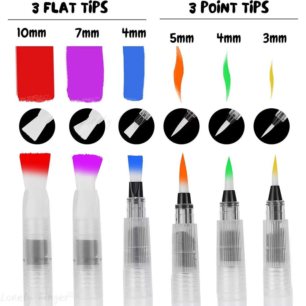 6/12 pièces stylo pinceau aquarelle pour artiste étudiant peinture lettrage pointe plate/pointe