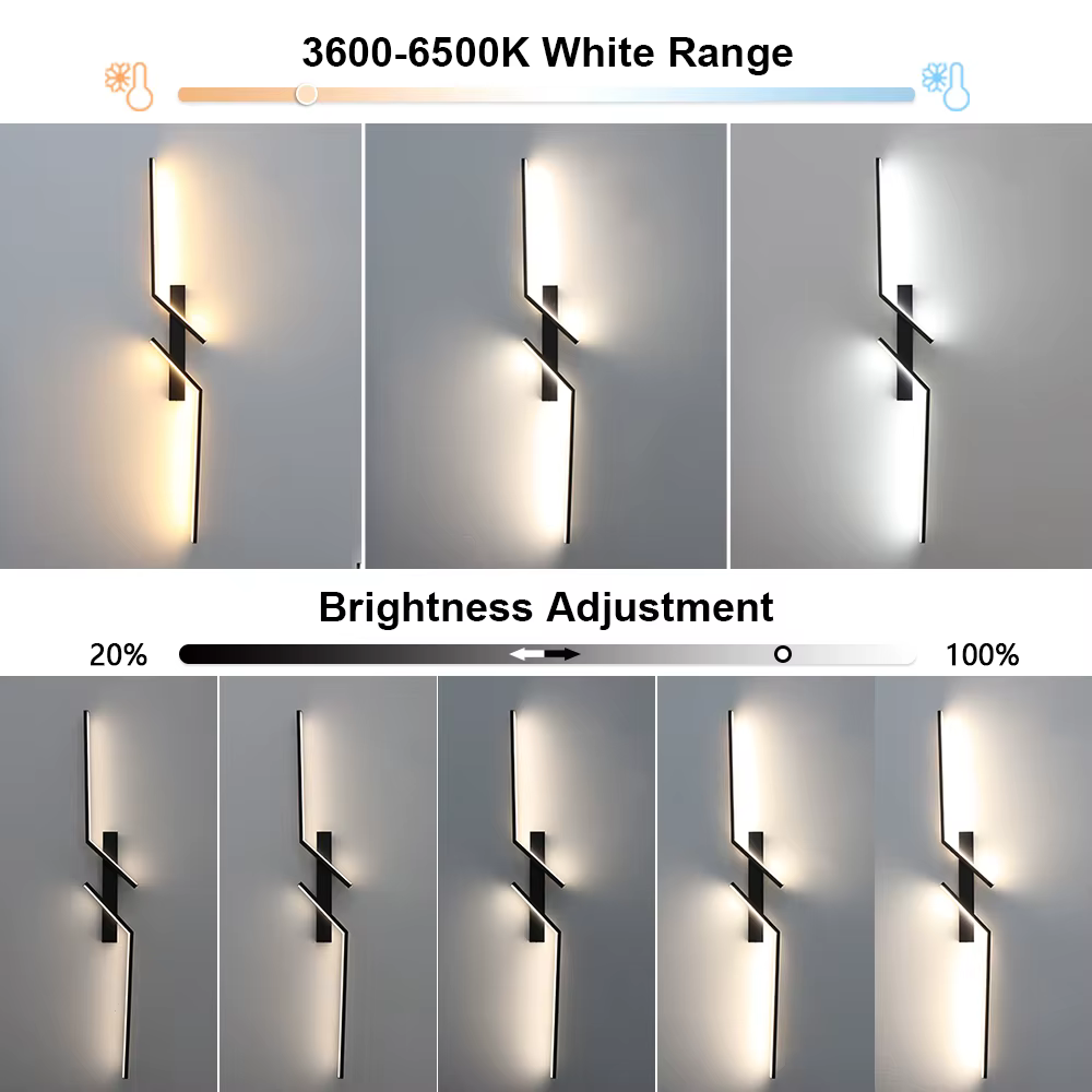 Lampe murale LED longue et moderne avec variateur de lumière à distance pour salon, chambre à coucher et éclairage d'ambiance domestique 