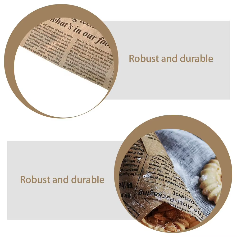 1 ensemble de papier parchemin de cuisson, rouleau de 5m, papier de cuisson antiadhésif, conception d'impression de journaux, papier d'emballage alimentaire pour la cuisson du pain de biscuits