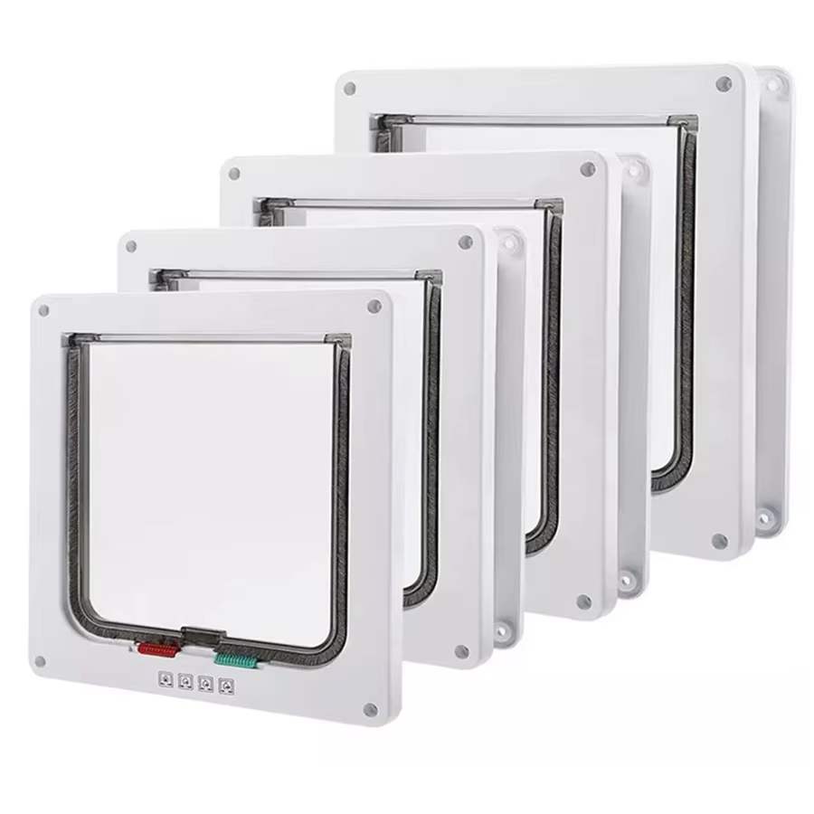 Porte pour chat résistante aux intempéries, verrouillage à 4 voies pour chat jusqu'à 20 lb pour portes intérieures, armoires, portes de garage, porte pour animaux de compagnie de 4 tailles