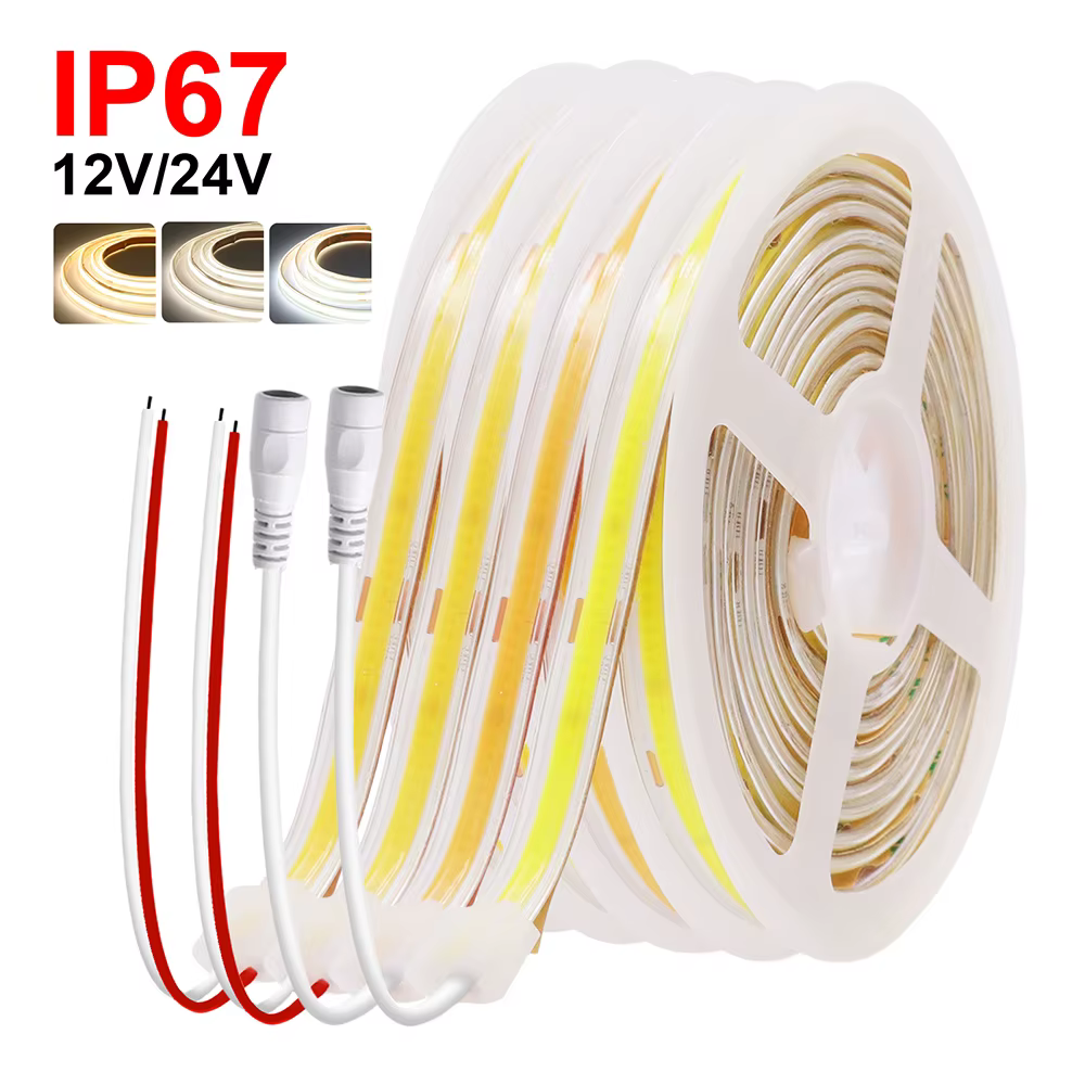 Bande lumineuse LED COB 12V 24V 3000K 4000K 6000K IP67 Étanche Flexible Ruban LED 480 LED/m 5m 10m 20m 0.5m 1m 2m Éclairage Linéaire