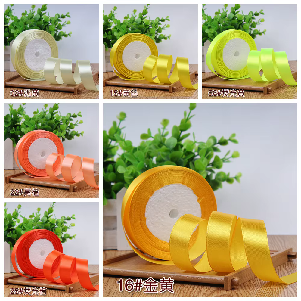 Rubans en Satin de soie jaune Orange or 6-10-15-20-25-40-50mm