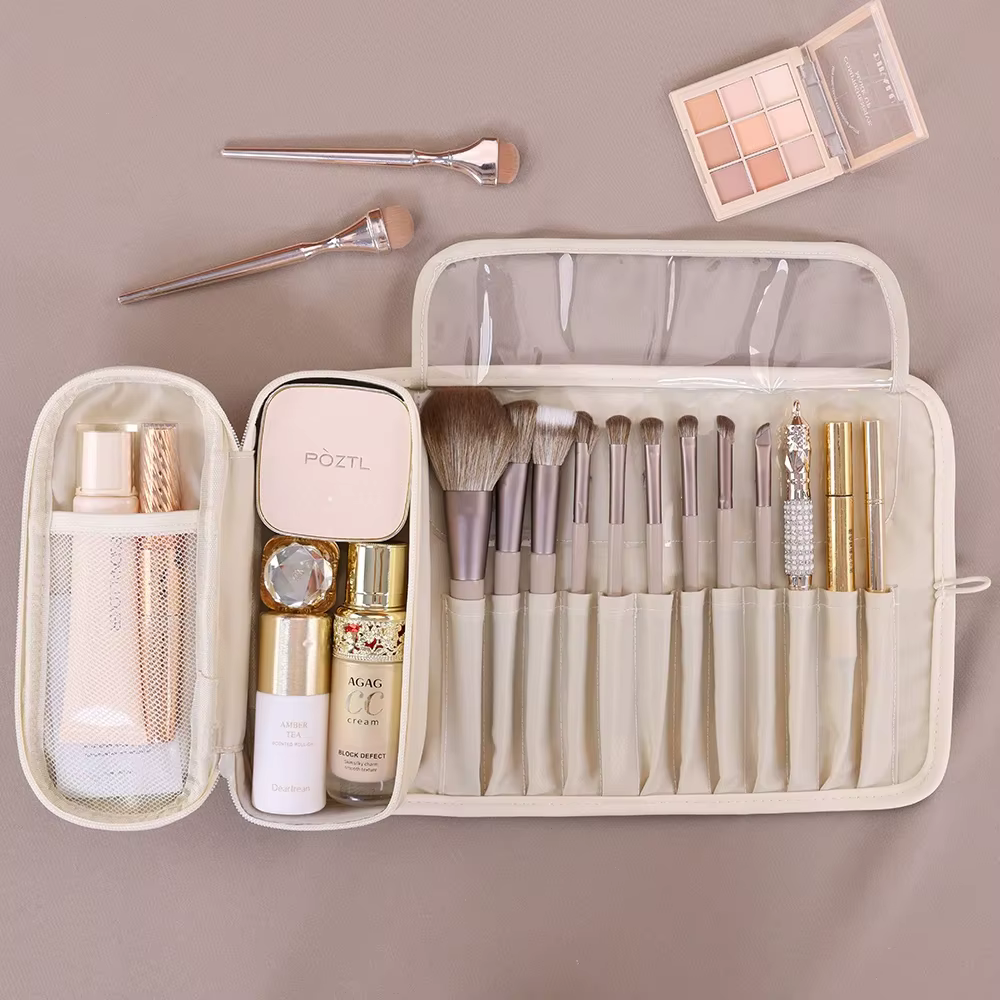 Organisateur de pinceaux de maquillage pour femmes, pochette de rangement de maquillage de voyage étanche, trousse à cosmétiques Portable de grande capacité