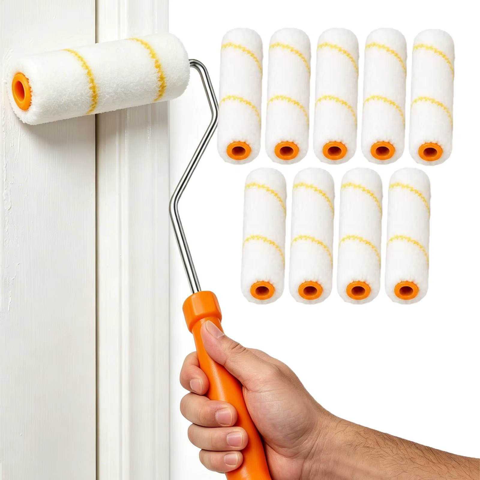 Lot de 10 housses de rouleau à peinture en microfibre avec poignée