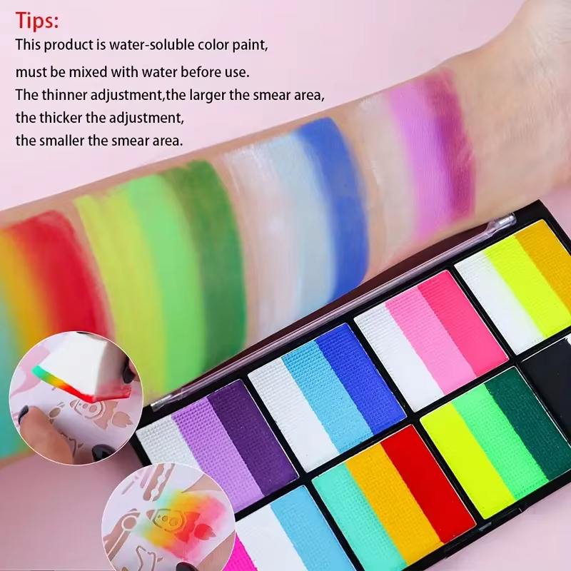 Palette de peinture à rayures arc-en-ciel avec pinceaux