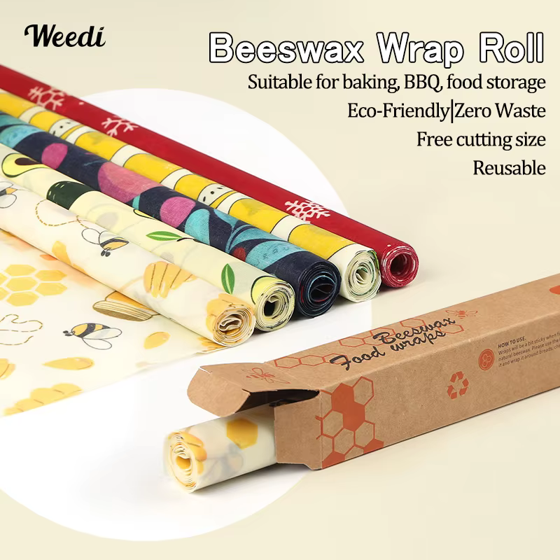 WEEDI Rouleau d'emballage de cire d'abeille réutilisable, écologique, rouleau de papier de cire, emballage alimentaire de cire d'abeille sans plastique pour sandwich, couvercle de fruits et de bols