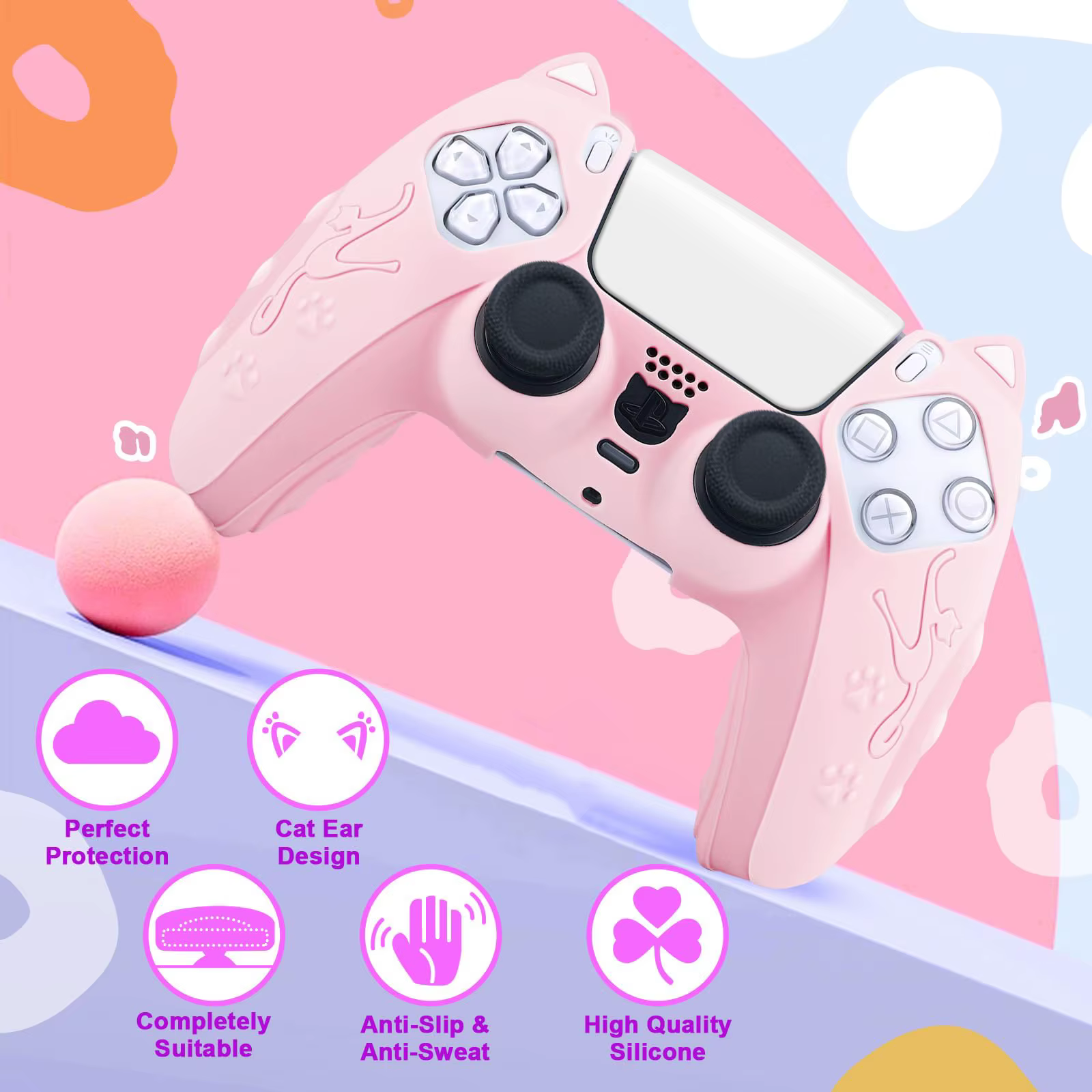 Étui de Protection pour contrôleur SONY Playstation5 PS5, housse en caoutchouc de Gel de silicone souple pour manette de jeu PS5 Slim Funda avec oreilles de chat