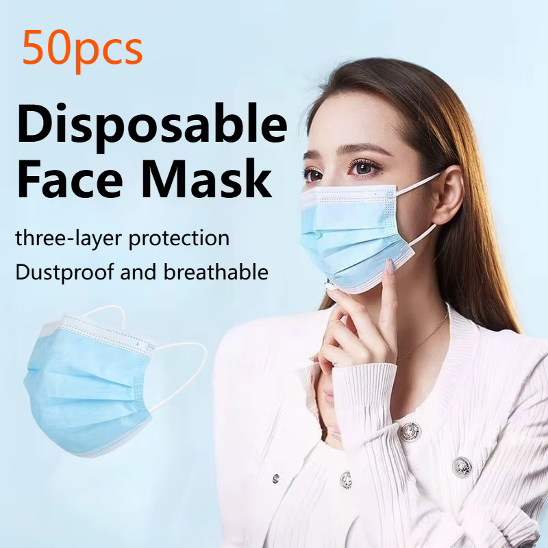 Masque jetable à charbon actif, 50 pièces, masque de protection respirant et confortable à quatre couches, épais pour éviter la poussière