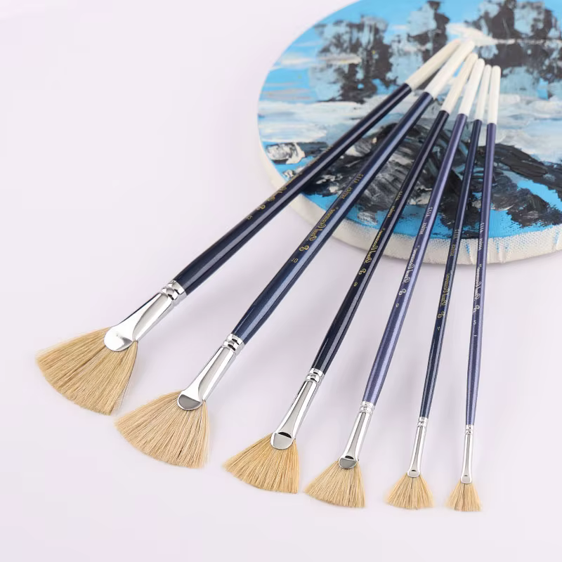 Ensemble de pinceaux à huile bleus à long manche et poils en forme d'éventail