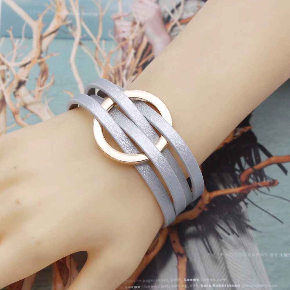 Bracelets en cuir pour femmes, à la mode, élégants, multicouches, large, bijoux cadeau, 2024