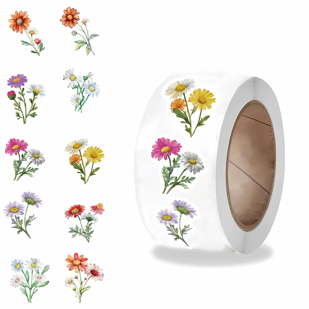 Rouleau d'autocollants marguerite et fleurs sauvages