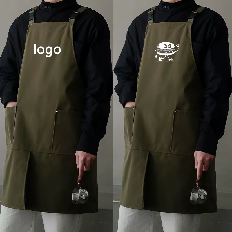 Tablier de logo personnalisé avec le coton imperméable de toile de conception divisée pour la cuisine de restaurant de café