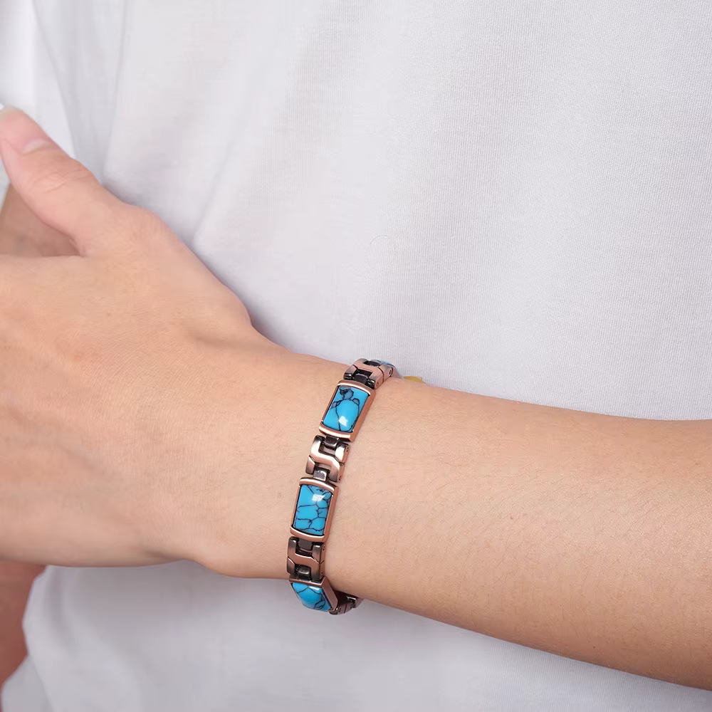 Bracelets magnétiques en cuivre pour femmes, bijoux de thérapie magnétique turquoise, cadeau avec outil de taille réglable
