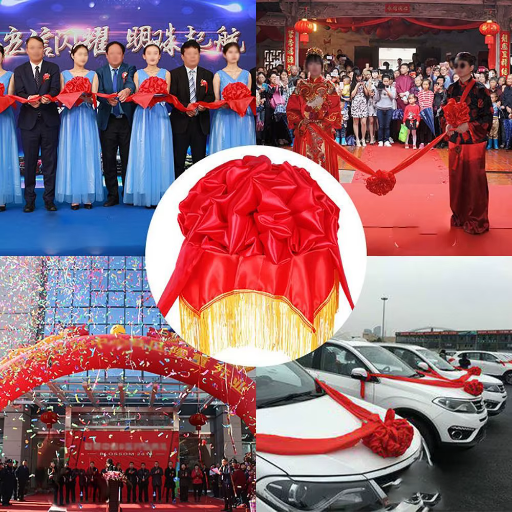 Geely-Grille rouge en satin pour mariage chinois, hortensia rouge, coupe-ruban, cérémonie de livraison de voiture, démarrage d'entreprise