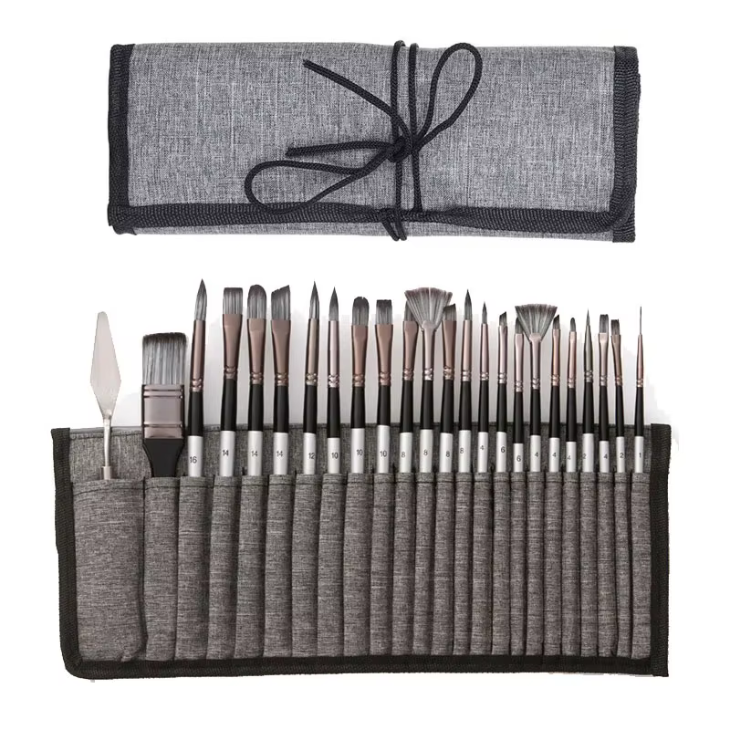 Ensemble de 24 pinceaux d'art variés OU sac de peinture vide avec couteau à palette et sac