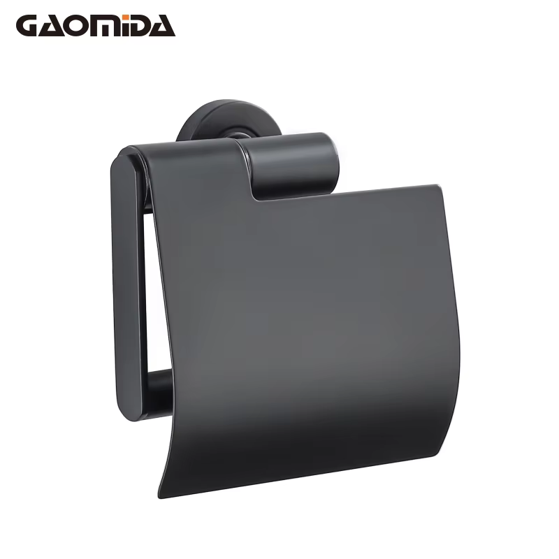 Porte-papier hygiénique noir avec couvercle, étagère murale, boîte à mouchoirs, organisateur de rouleaux de cuisine, accessoires de salle de bains en laiton de luxe