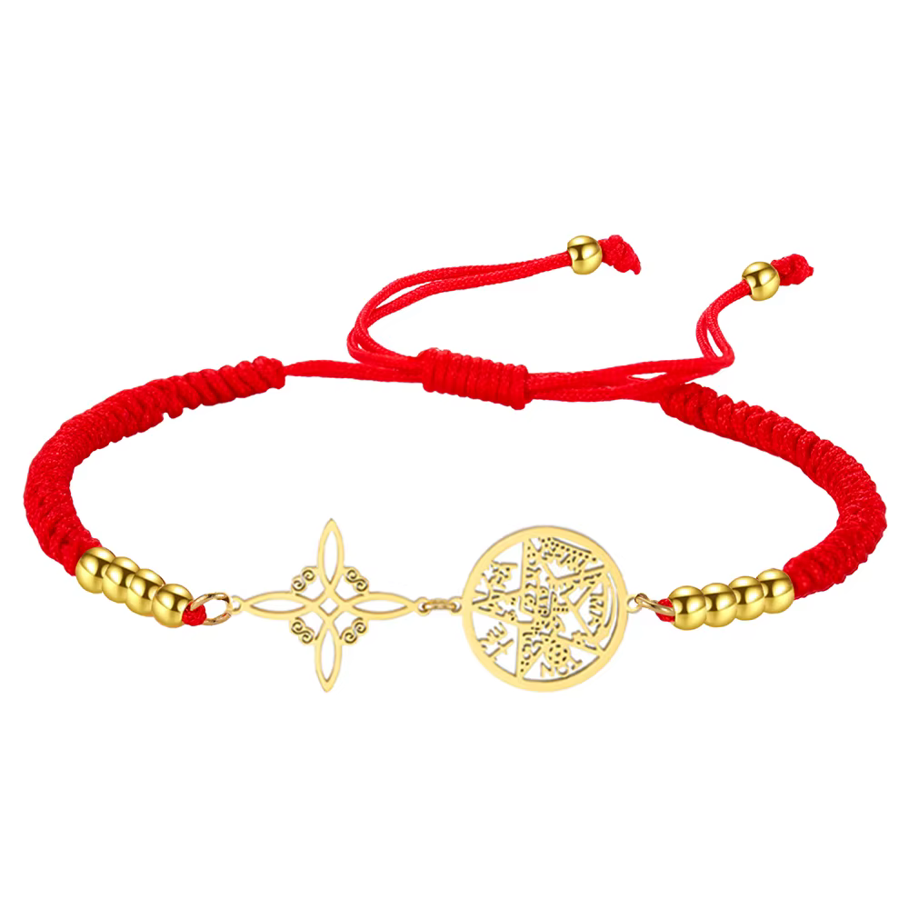 Bracelet Double protection avec nœud de sorcière, Tetragramaton, en acier inoxydable, pour femmes et hommes
