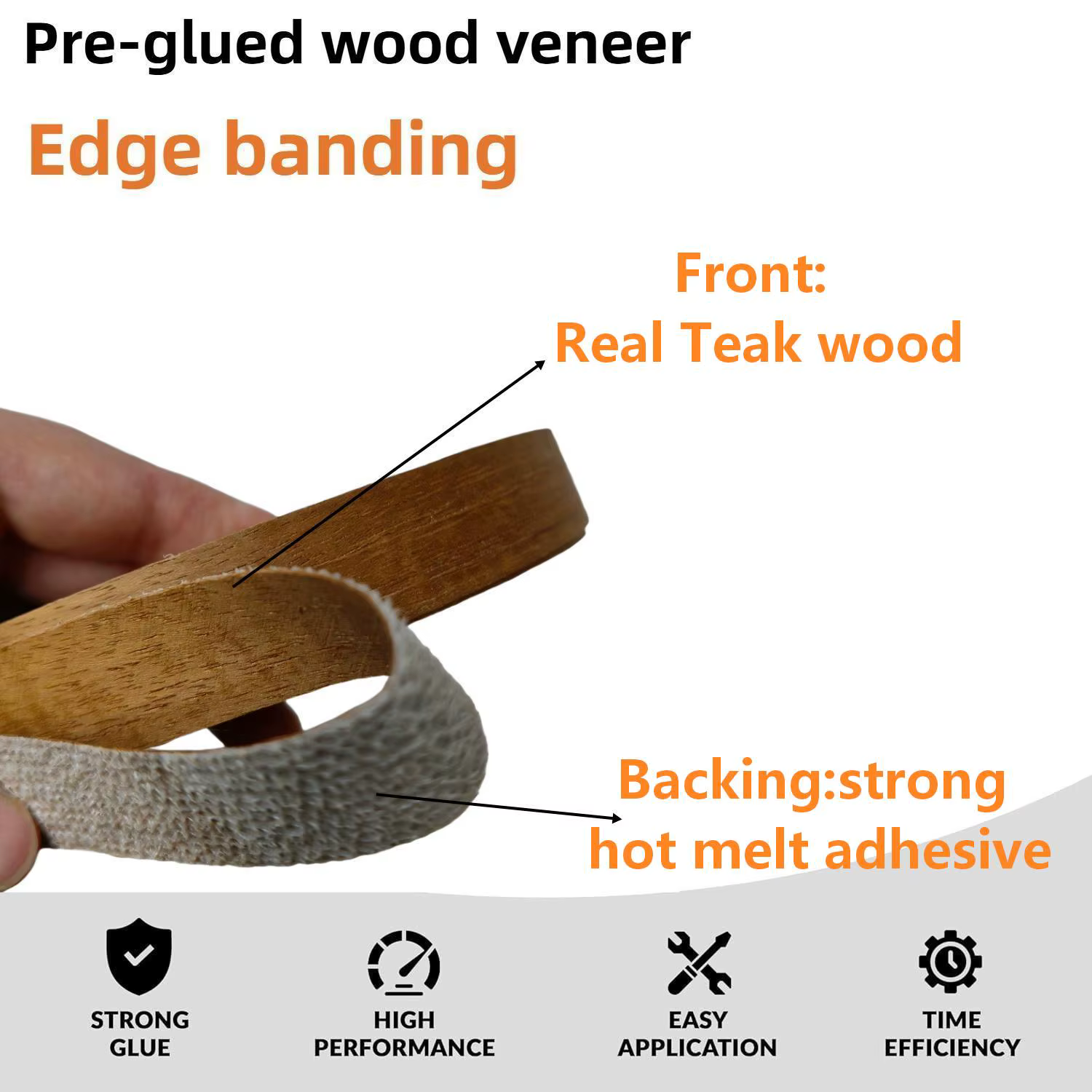 Rouleau de placage de bois de teck pré-collé 19mm 22mm 50mm