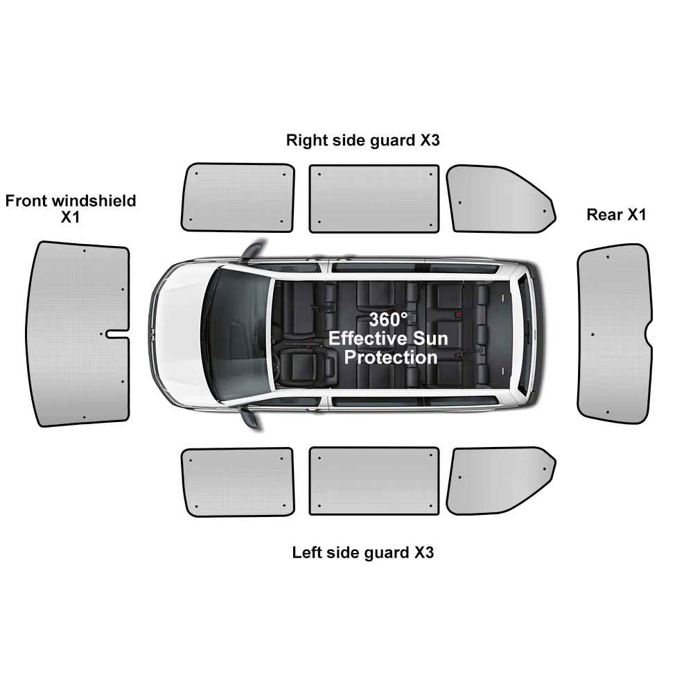 Pare-soleil avec sac de rangement, 8 pièces, fenêtre aveugle thermique interne, Protection du pare-brise de voiture pour VW T5 T6 SWB