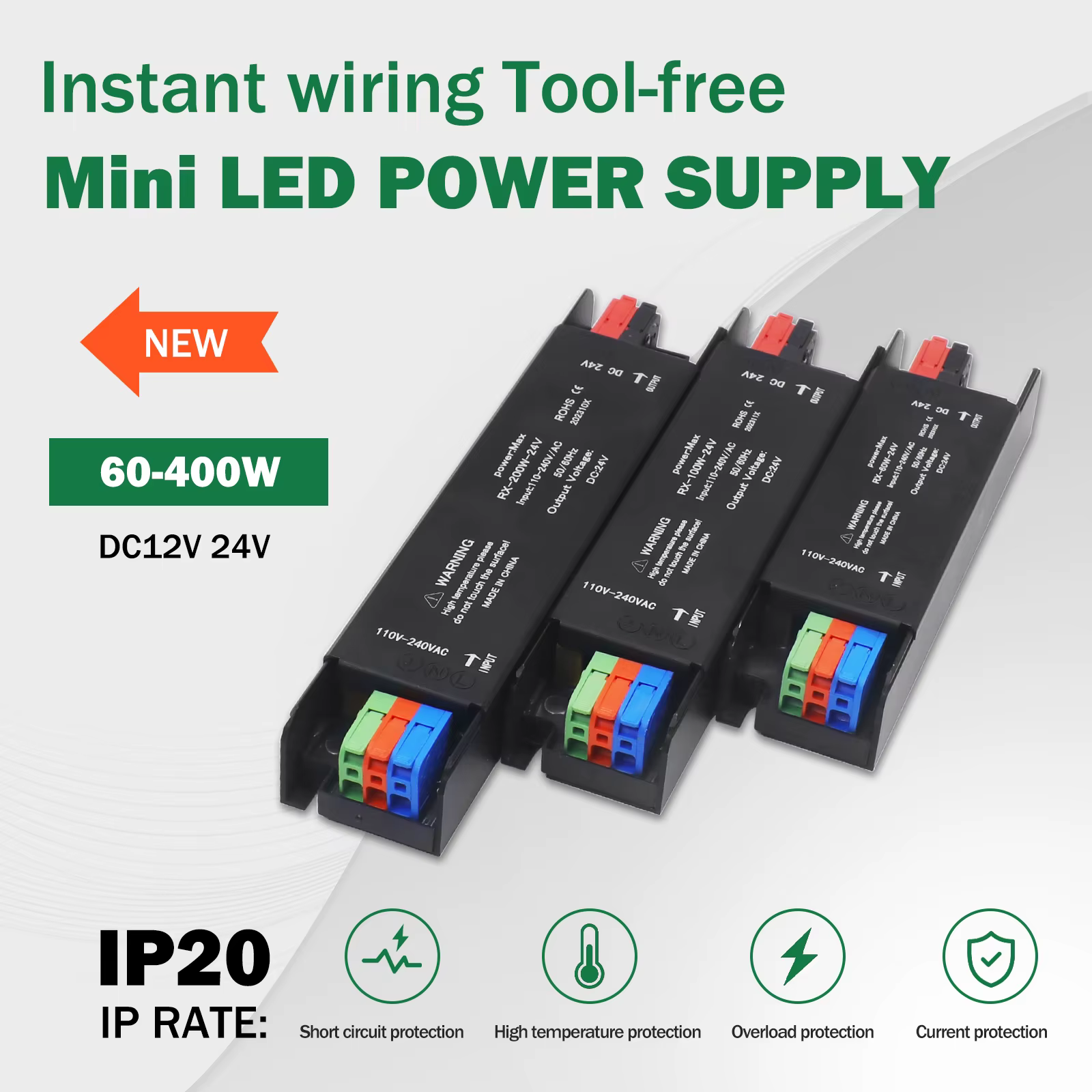 Alimentation électrique pour driver LED, AC 110-240V vers DC 12V/24V 60W/100W/200W/300W/400W, IP30, adaptateur d'alimentation pour bande LED, transformateurs d'éclairage