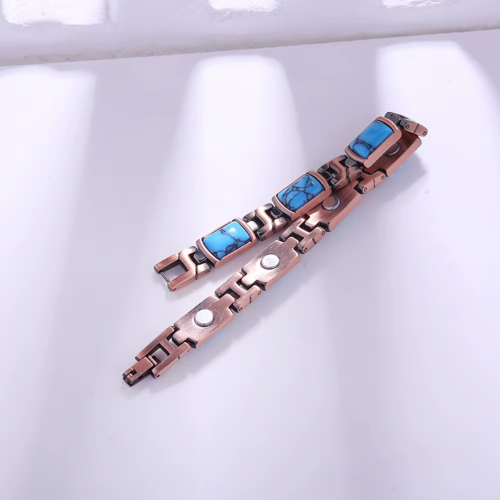 Bracelets magnétiques en cuivre pour femmes, bijoux de thérapie magnétique turquoise, cadeau avec outil de taille réglable