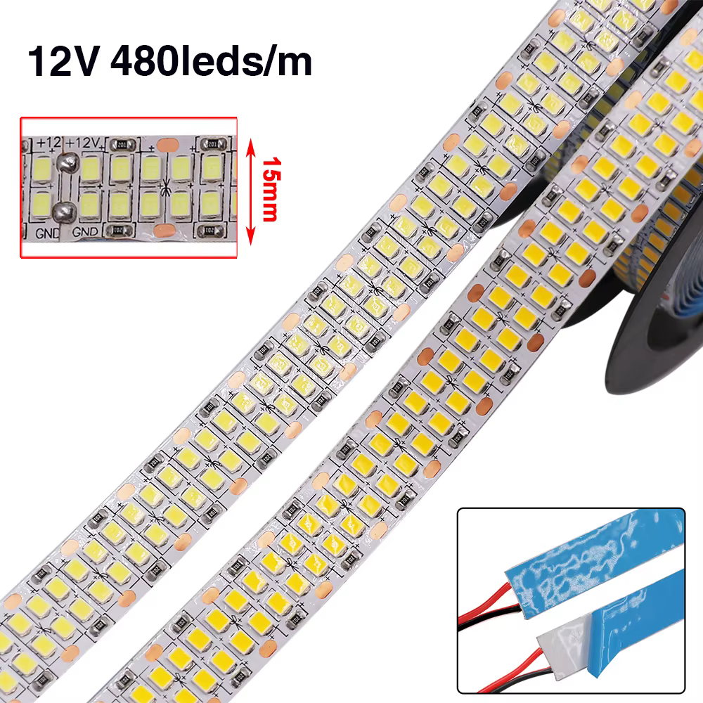 2835 2025 bandes lumineuses LED 12V Super lumineux 624/480/240LED s/m ruban Flexible Double rangée IP21 IP67 bande LED étanche