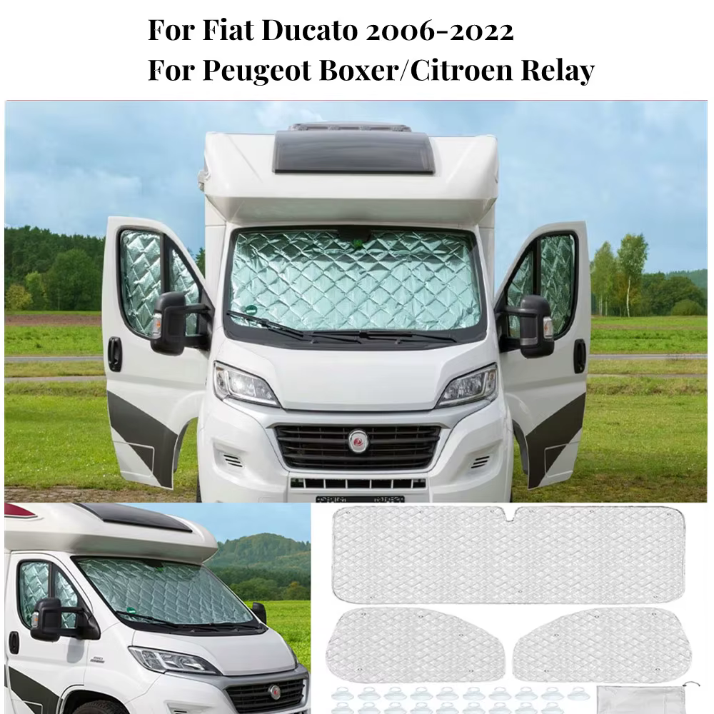 Stores thermiques internes pour pare-brise, couverture de pare-brise, pare-soleil, 7 couches, Fiat Ducato 2006 2022, KIT Boxer, cristaux et citations