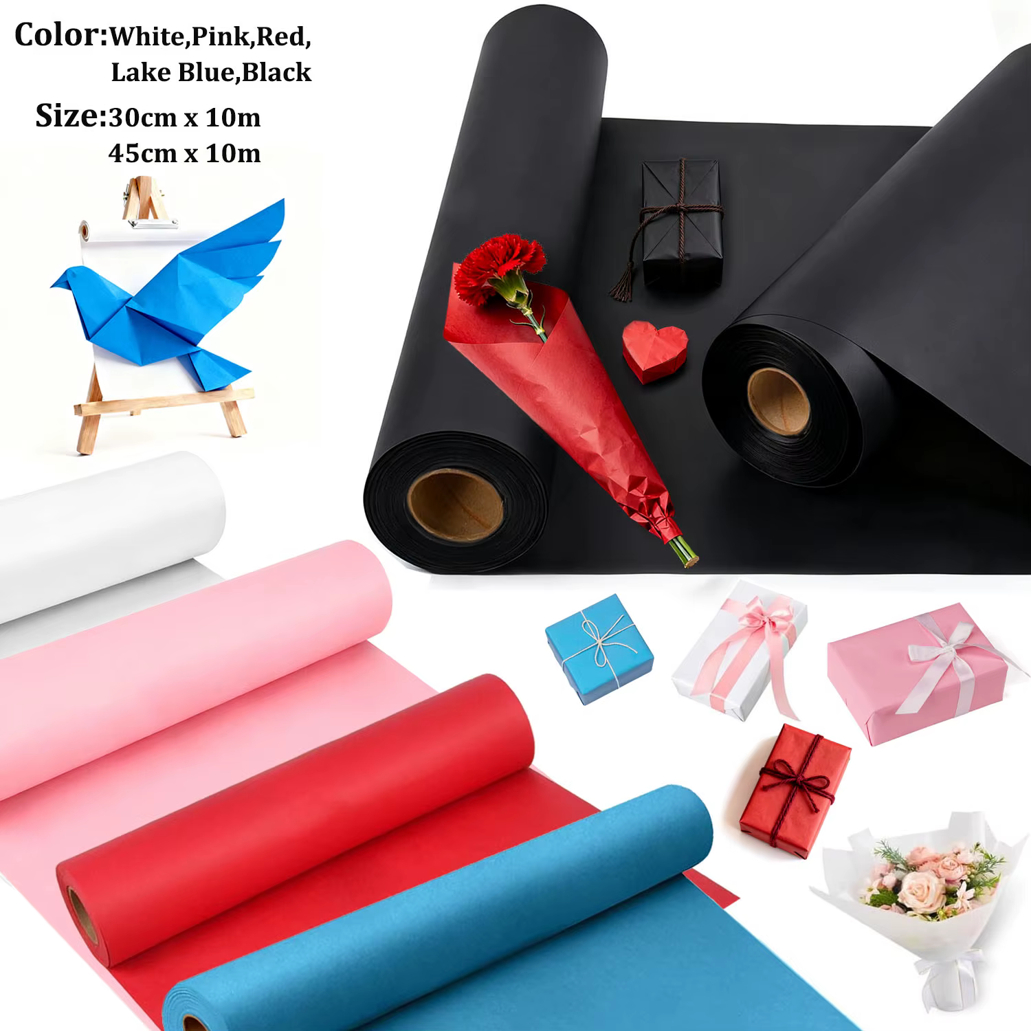 1 rouleau de papier kraft noir pour emballage cadeau et artisanat