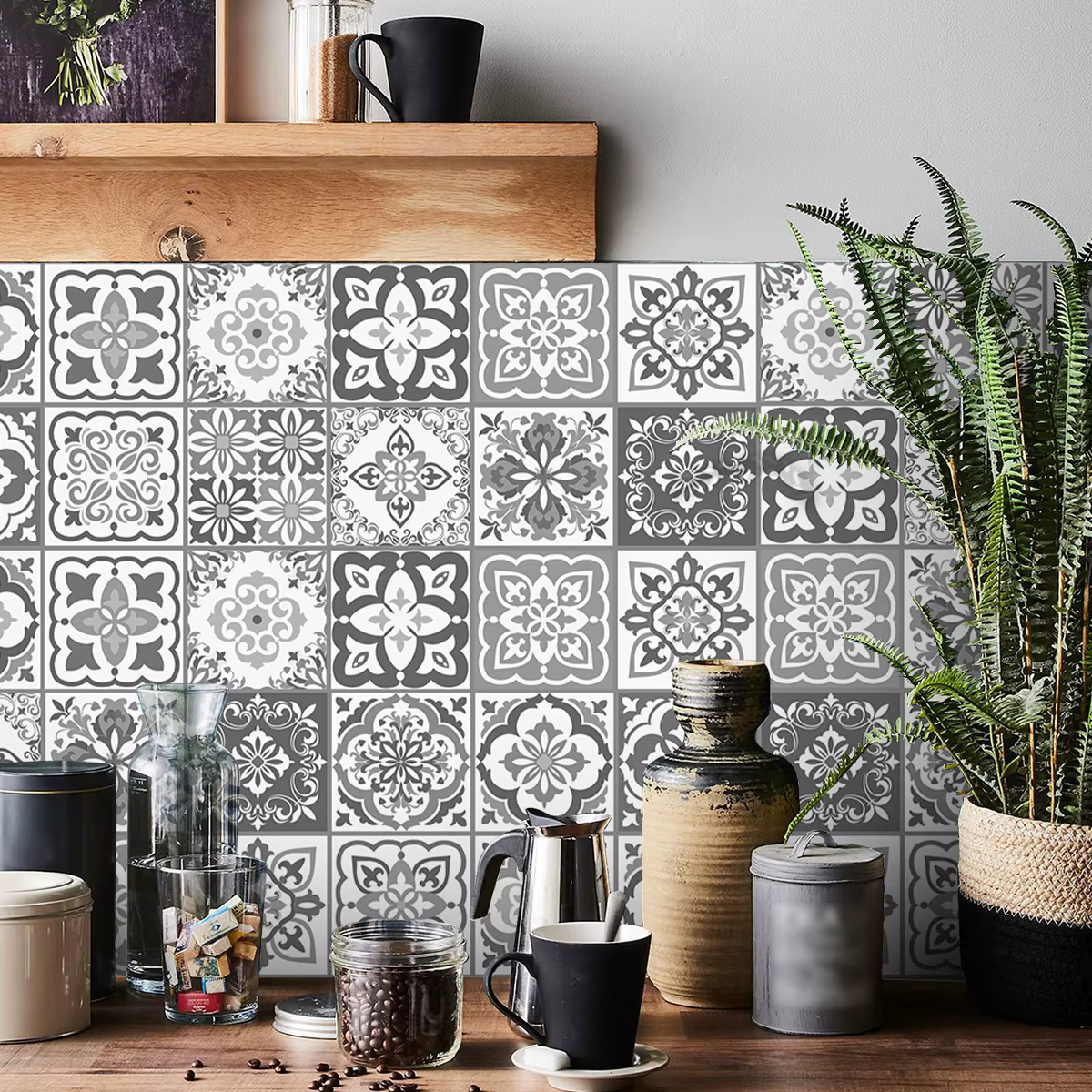 1 rouleau gris et blanc Portugal et Espagne Maroc motifs décoratifs épaissi résistant à l'humidité